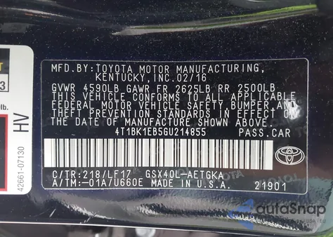 2016 Toyota Avalon Xle Plus z USA, uszkodzony, nr VIN 4T1BK1EB5GU214855